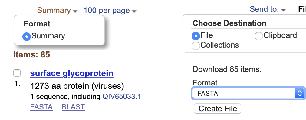 Details: how to download FASTA files from NBCI page.